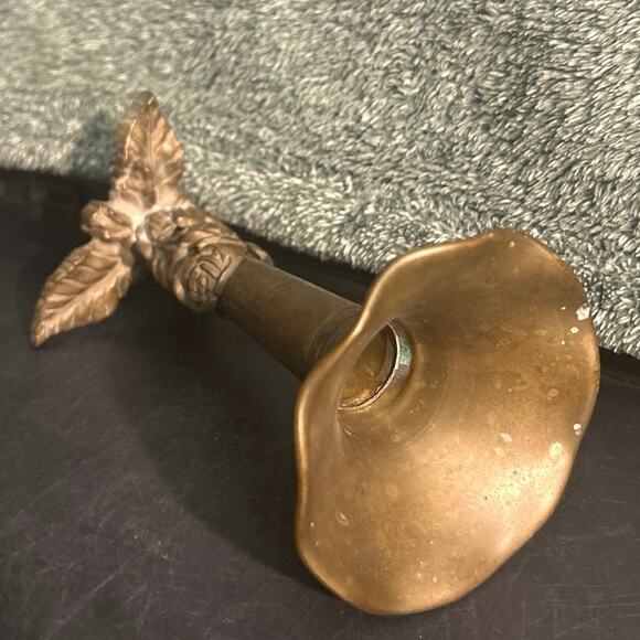 2pc Ornate Brass Sprouted Floral Bud Vase Victorian Trumpet Flower - Picture 10 of 10